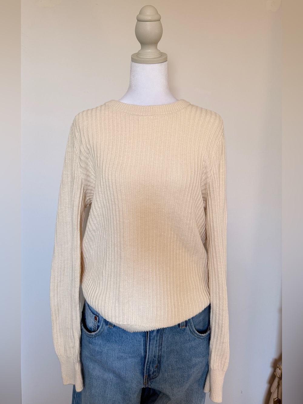 Frank by Frank and Oak Classic Cream Ribbed Crewneck Sweater